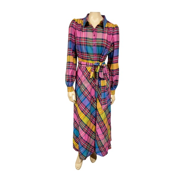 Boden Vivienne Bold Check Button Up Maxi Dress Belted Long Sleeve | Size 12 - Picture 8 of 12